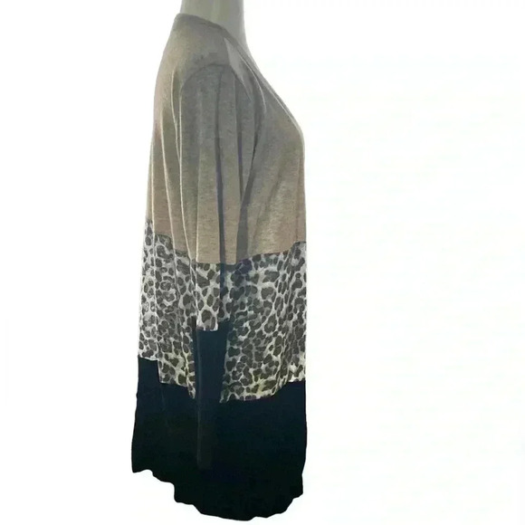 Daytrip Long open front cardigan sweater great condition color Tan Leapord Black - Picture 3 of 7